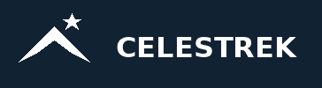 Celestrek horizontal logo with mountain peak and constellation representing trekking and stargazing