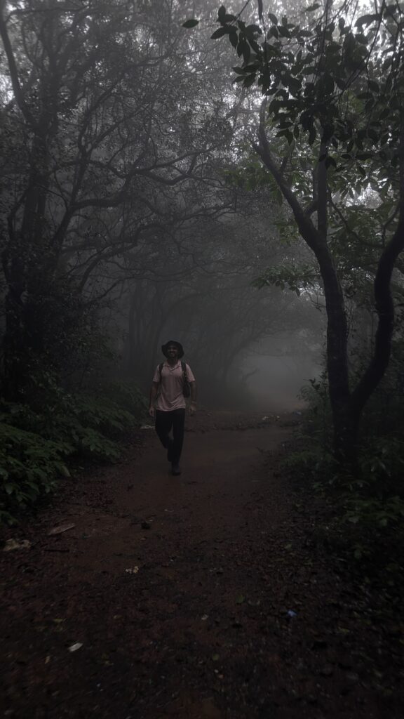 foggy forest trail during monsoon trek near Mumbai